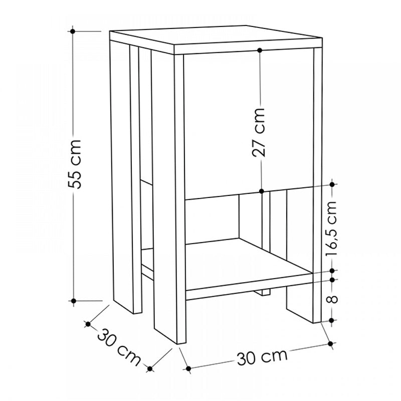 Nachttisch EMILIO Eiche-Anthrazit 30x30x55cm Satz 2 Stk.