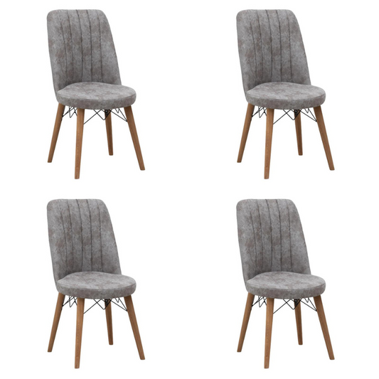 Dining Chair RALU velvet Grey - Walnut legs 46x44x91cm Set 4 pcs.