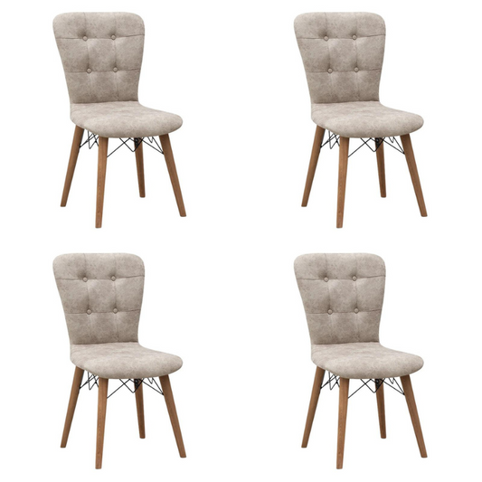 Dining Chair MICHELLE fabric Beige - Walnut legs Set 4 pcs.