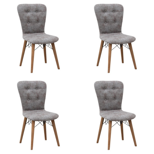 Dining Chair MICHELLE fabric Grey - Walnut legs Set 4 pcs.