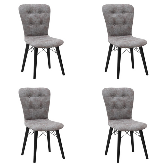 Dining Chair MICHELLE fabric Grey - Black legs Set 4 pcs.