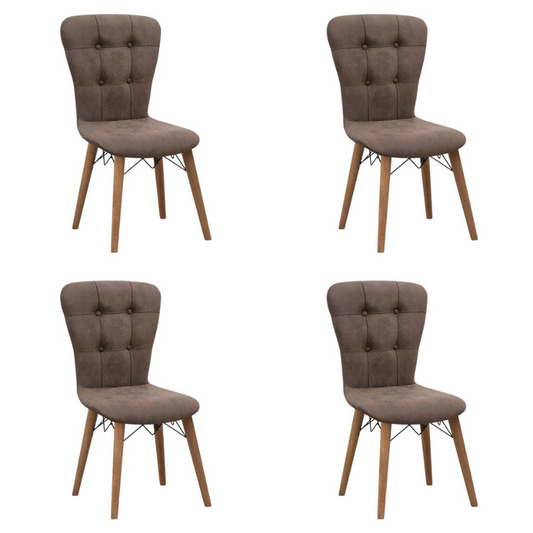 Dining Chair MICHELLE fabric Brown - Walnut legs Set 4 pcs.