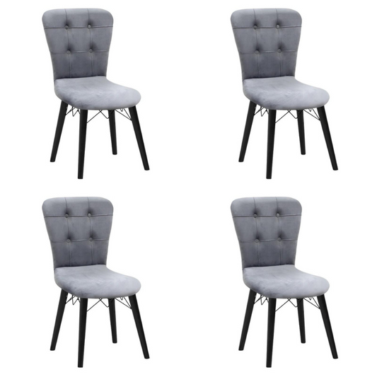 Dining Chair MICHELLE velvet Grey - Black legs Set 4 pcs.