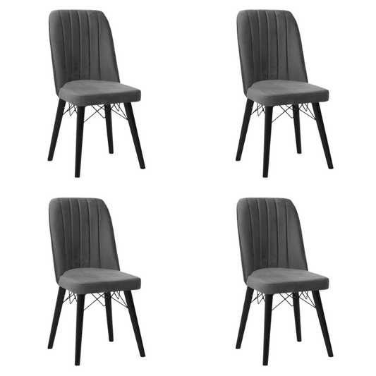 Dining Chair velvet ALFONSO Grey - Black legs 45x46x90cm Set 4 pcs.