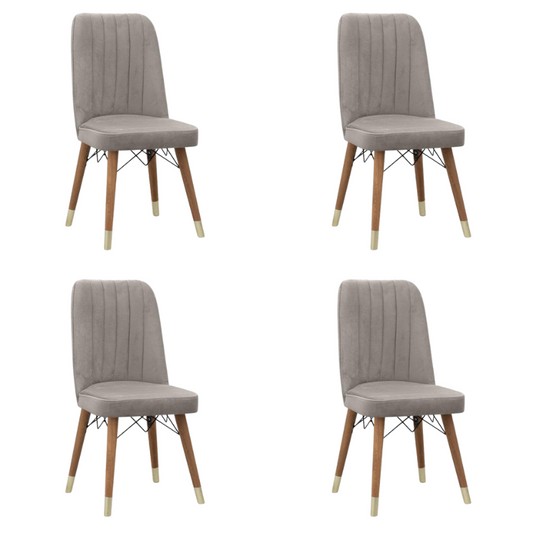 Dining Chair velvet ALFONSO Beige - Walnut/Gold legs 45x46x90cm Set 4 pcs.