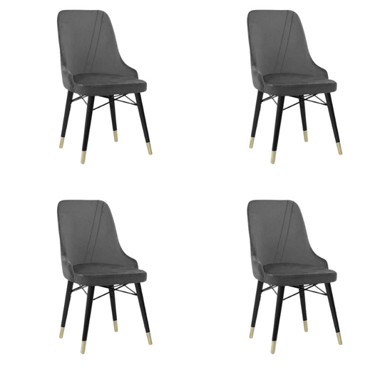 Dining Chair MARK velvet Grey - Black/Gold legs 54x48x91cm Set 4 pcs.