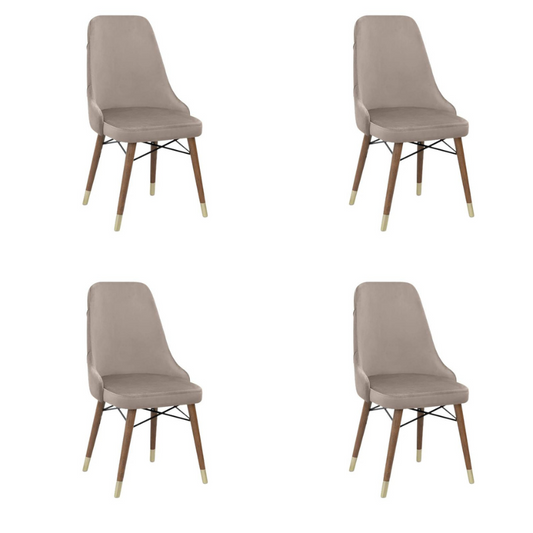 Dining Chair EDMOND velvet Beige - Walnut/Gold legs Set 4 pcs.