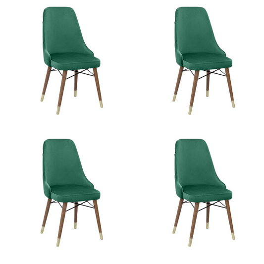 Dining Chair EDMOND velvet Dark Green - Walnut/Gold legs Set 4 pcs.