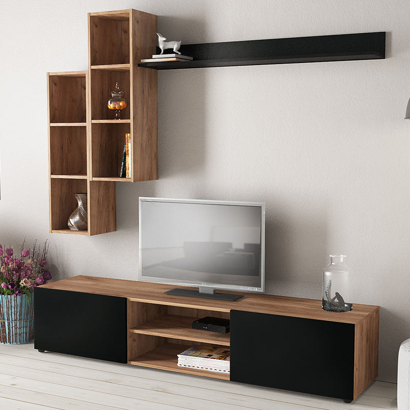 TV Furniture Set LINDAU Light Walnut - Black 180x38x170cm