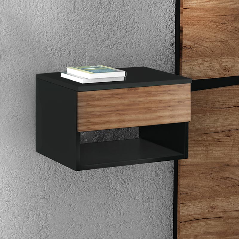 Wall Nightstand HAITI Black - Light Walnut 40x30x23cm