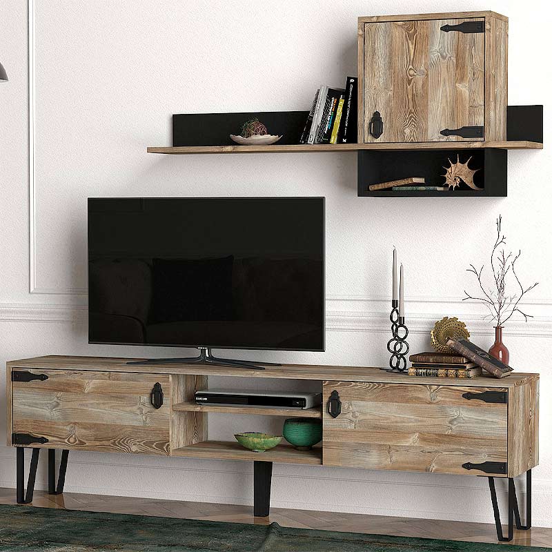 TV Furniture Set SEVILLIA Vintage - Black 180x29,5x49cm
