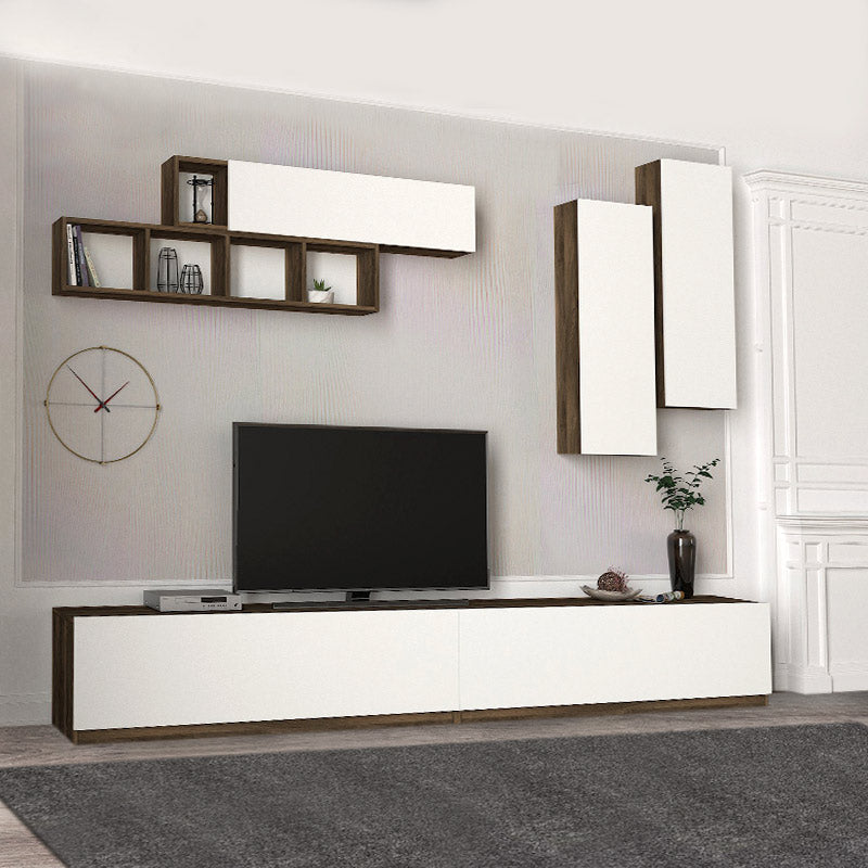 TV Furniture Set DWAINE White - Walnut 280x35x40cm