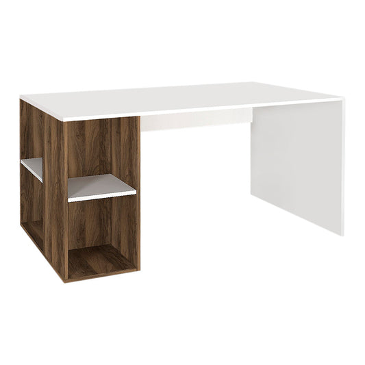 Office Desk with Bookcase LAURA White - Walnut 140x60x75cm