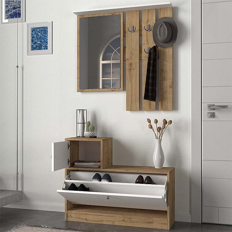 Entryway Furniture GERALD Oak - White 91,8x27x70cm