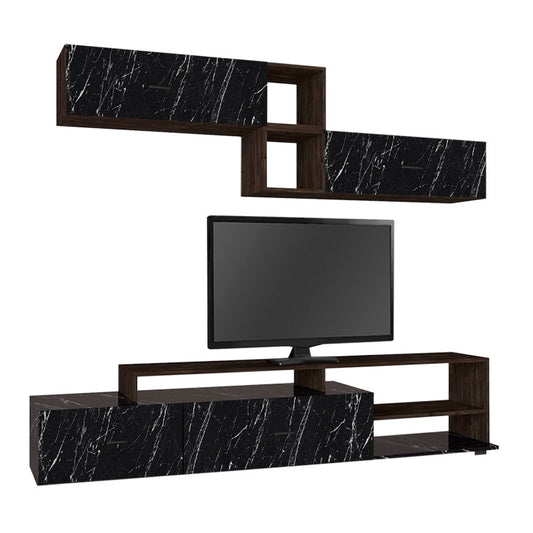 TV Furniture Set CALYPSO Black Marble Effect 220x35x47,5cm