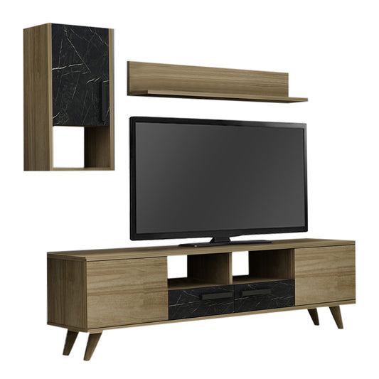 TV Furniture Set CLARA Oak - Black Marble Effect