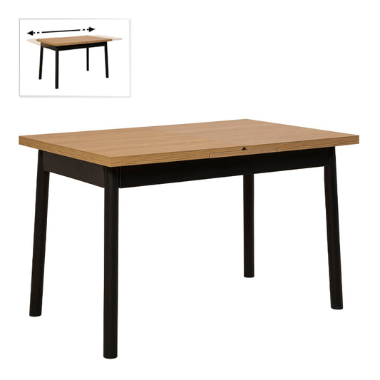 Ausklappbarer Tisch CLARA Natural-Schwarz 120/153x75x77cm
