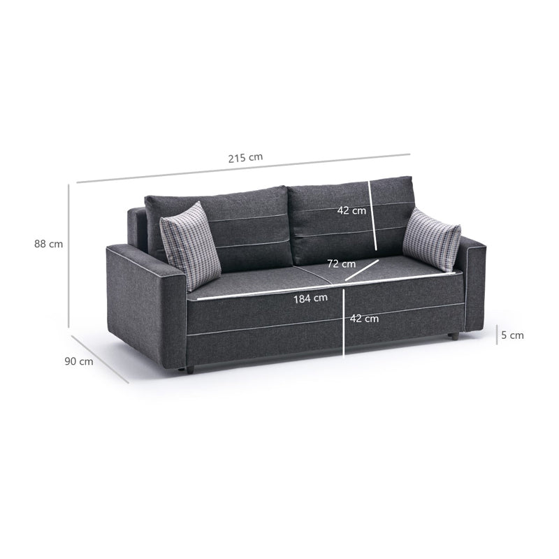 Sofa/Bed LANA three - seater in Cream 215x90x88cm